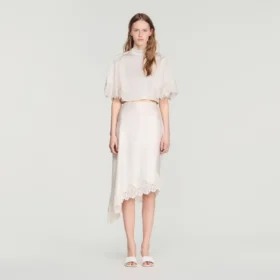 Asymmetrischer Satinrock mit Spitze