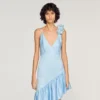 Asymmetrisches Rüschenkleid mit Blumenverzierung
