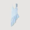 Asymmetrisches Rüschenkleid mit Blumenverzierung
