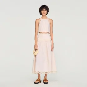 Baumwoll-Crop-Top mit Spitzenbesatz