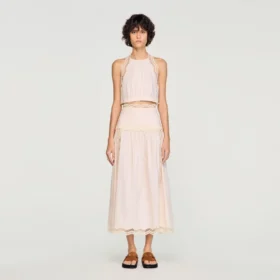 Baumwoll-Crop-Top mit Spitzenbesatz