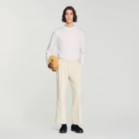Baumwoll-Leinen-Hose mit weitem Bein