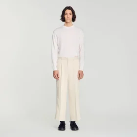 Baumwoll-Leinen-Hose mit weitem Bein