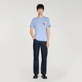 Baumwoll-T-Shirt mit gesticktem Pferd
