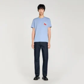 Baumwoll-T-Shirt mit gesticktem Pferd