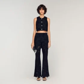 Besticktes Crop-Top aus Guipure-Spitze