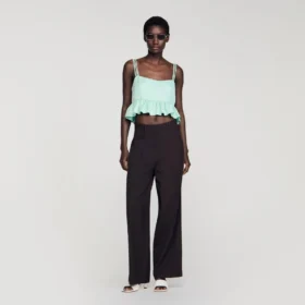 Crop-Top aus Jacquard mit Blumenmuster und Rüschen