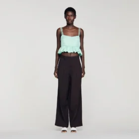 Crop-Top aus Jacquard mit Blumenmuster und Rüschen