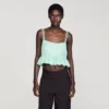 Crop-Top aus Jacquard mit Blumenmuster und Rüschen