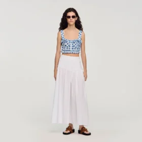 Crop-Top aus Leinen mit Gingham-Muster