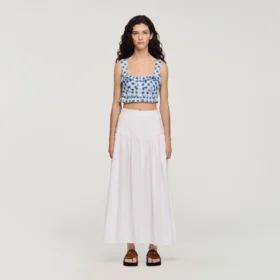 Crop-Top aus Leinen mit Gingham-Muster