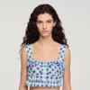 Crop-Top aus Leinen mit Gingham-Muster