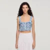 Crop-Top aus Leinen mit Gingham-Muster