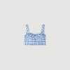 Crop-Top aus Leinen mit Gingham-Muster