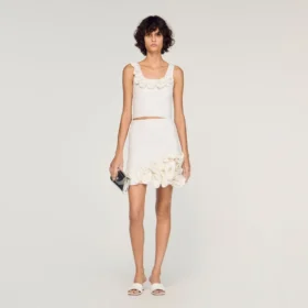 Crop-Top aus Strick mit Blumenmuster