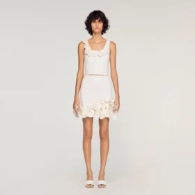 Crop-Top aus Strick mit Blumenmuster