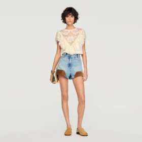 Crop-Top mit Blumen-Guipure-Muster