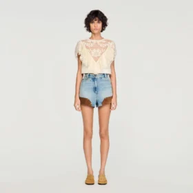 Crop-Top mit Blumen-Guipure-Muster