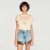 Crop-Top mit Blumen-Guipure-Muster
