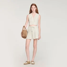 Gestreiftes Crop-Top mit Strasssteinen