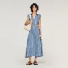 Gestreiftes Maxikleid mit Lederlasche
