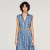 Gestreiftes Maxikleid mit Lederlasche