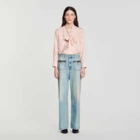 Jeans mit geradem Bein und Lederdetails