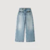 Jeans mit geradem Bein und Lederdetails