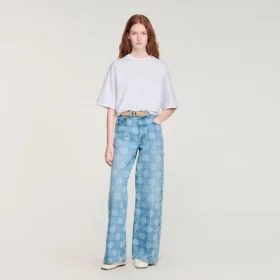 Jeans mit weitem Bein und Blumenprint