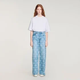 Jeans mit weitem Bein und Blumenprint
