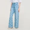 Jeans mit weitem Bein und Blumenprint