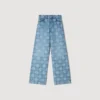 Jeans mit weitem Bein und Blumenprint