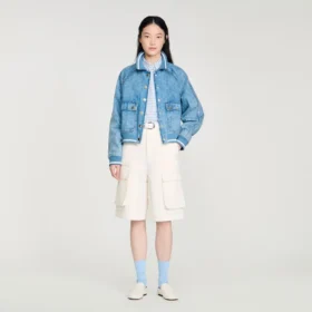 Jeansjacke mit Rippbündchen