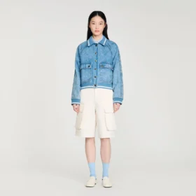 Jeansjacke mit Rippbündchen