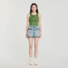 Jeansshorts mit Lederdetails