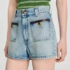 Jeansshorts mit Lederdetails