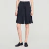 Lange, hoch taillierte Plissee-Shorts