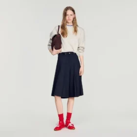 Lange, plissierte Wollshorts