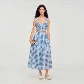 Maxi-Rock aus Leinen mit Gingham-Muster