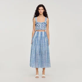 Maxi-Rock aus Leinen mit Gingham-Muster