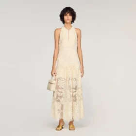 Maxikleid aus Baumwoll-Guipure mit Blumenmuster