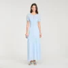 Maxikleid aus gestricktem Stoff mit Perlenverzierung