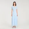 Maxikleid aus gestricktem Stoff mit Perlenverzierung