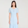 Maxikleid aus gestricktem Stoff mit Perlenverzierung