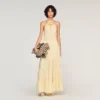 Maxikleid aus Leinen mit Blumenmuster am Ausschnitt