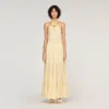 Maxikleid aus Leinen mit Blumenmuster am Ausschnitt