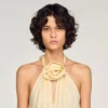 Maxikleid aus Leinen mit Blumenmuster am Ausschnitt