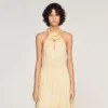 Maxikleid aus Leinen mit Blumenmuster am Ausschnitt
