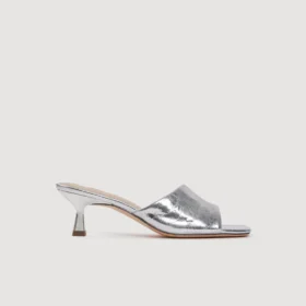 Metallic-Leder-Pantoletten mit Absatz