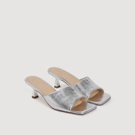 Metallic-Leder-Pantoletten mit Absatz
